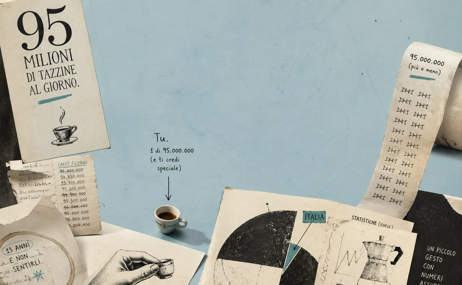 Illustrazione editoriale con dati sul consumo di caffè, tredici anni dopo