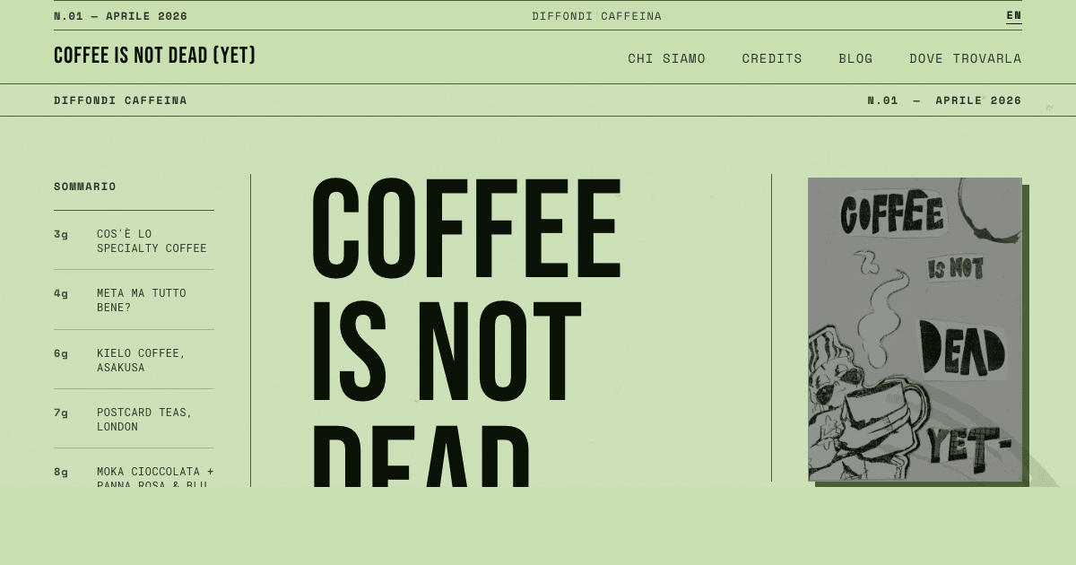 Screenshot della home di zine.coffee